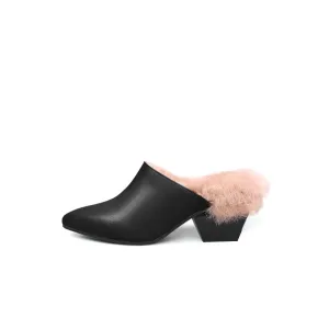 Winter Fur Lined Mules with Block Heels