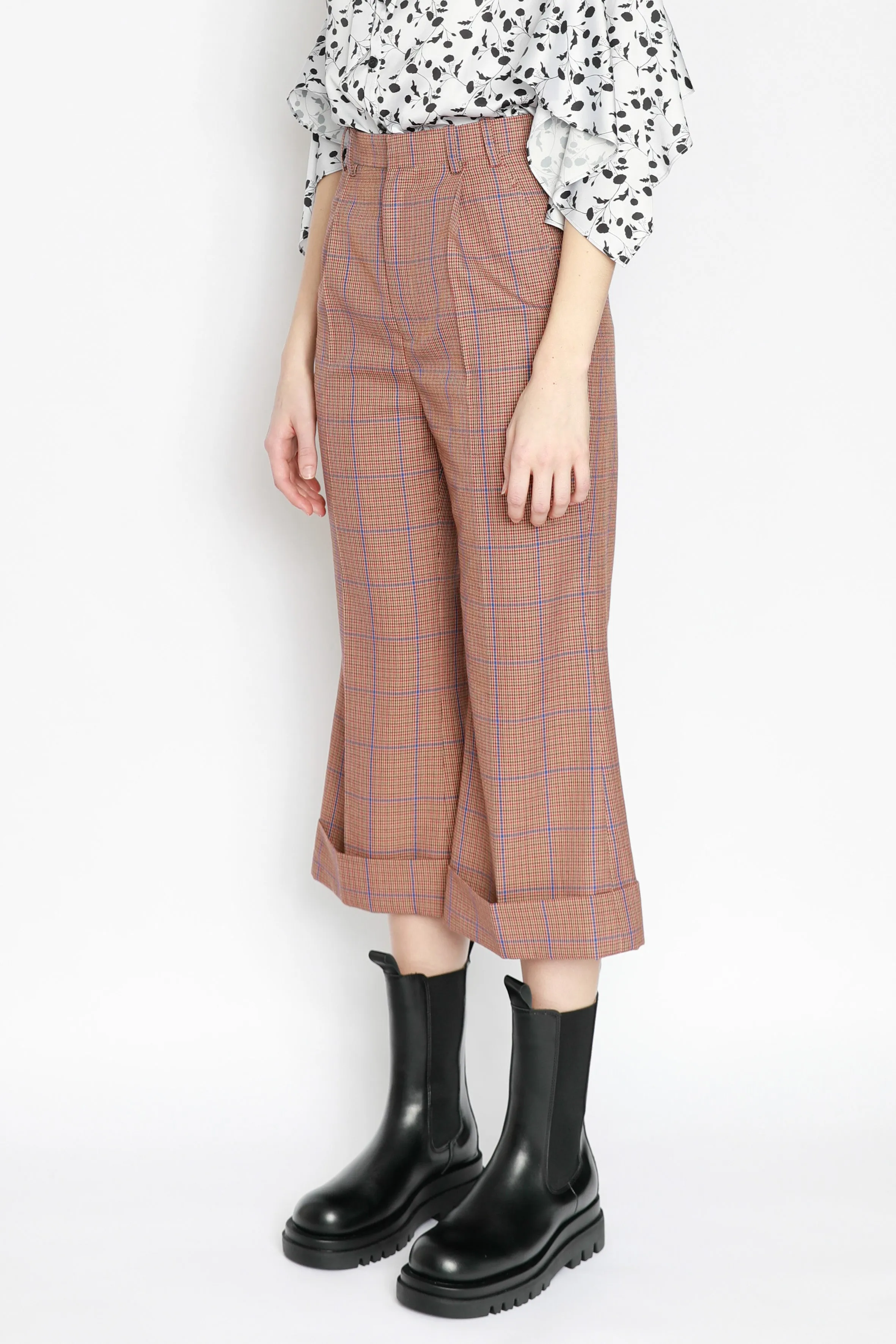 Wool Brown Plaid Crop Pants