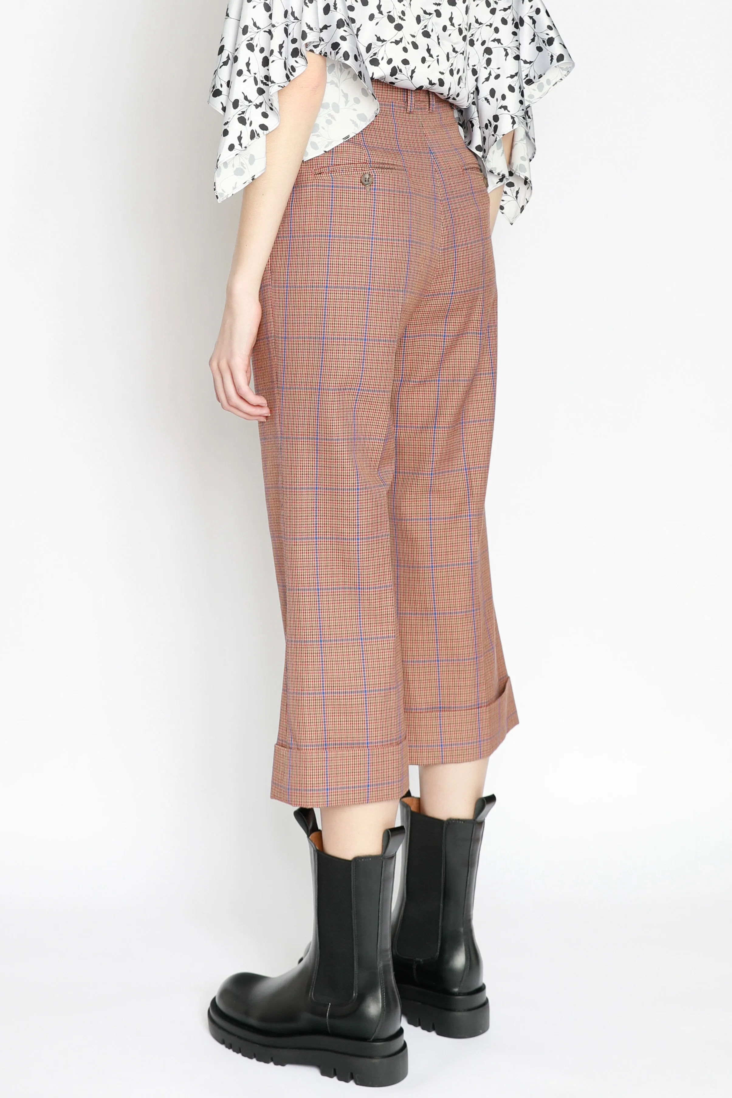 Wool Brown Plaid Crop Pants